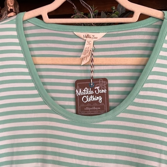 MATILDA JANE Mint/Navy/White Striped & Polka Dot Talk Tomorrow Top,Medium, NWT. - Picture 6 of 8
